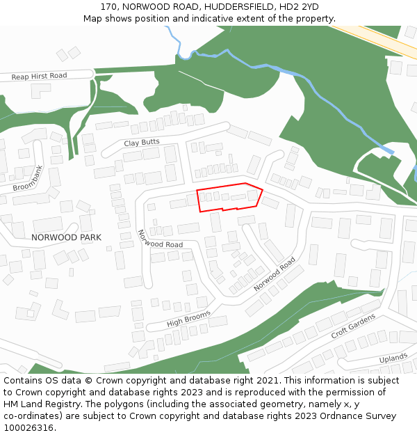 170, NORWOOD ROAD, HUDDERSFIELD, HD2 2YD: Location map and indicative extent of plot