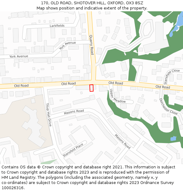 170, OLD ROAD, SHOTOVER HILL, OXFORD, OX3 8SZ: Location map and indicative extent of plot