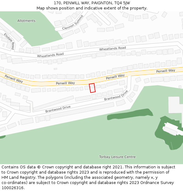 170, PENWILL WAY, PAIGNTON, TQ4 5JW: Location map and indicative extent of plot