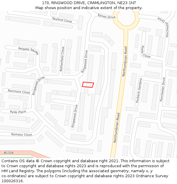 170, RINGWOOD DRIVE, CRAMLINGTON, NE23 1NT: Location map and indicative extent of plot