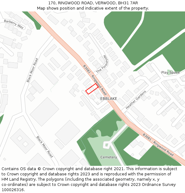 170, RINGWOOD ROAD, VERWOOD, BH31 7AR: Location map and indicative extent of plot