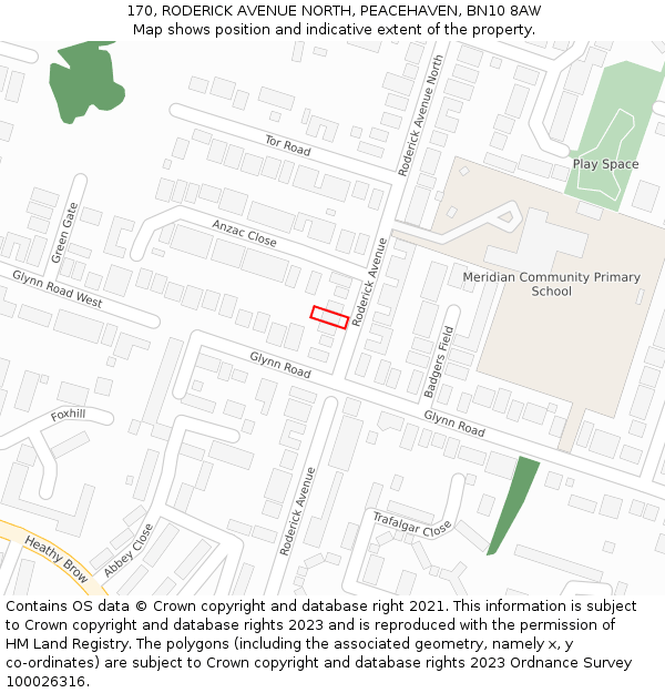 170, RODERICK AVENUE NORTH, PEACEHAVEN, BN10 8AW: Location map and indicative extent of plot