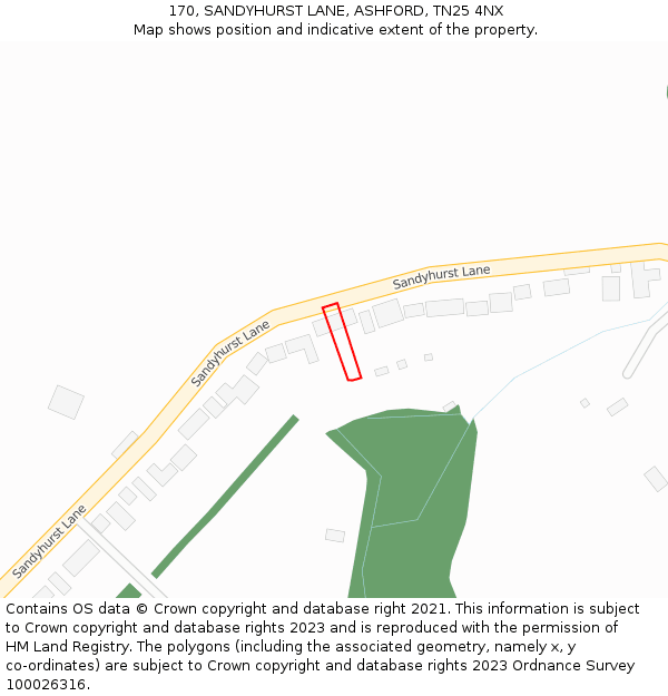 170, SANDYHURST LANE, ASHFORD, TN25 4NX: Location map and indicative extent of plot