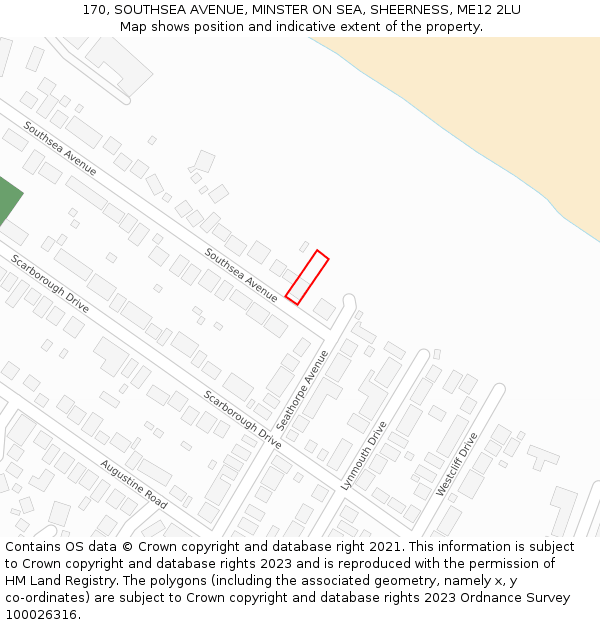 170, SOUTHSEA AVENUE, MINSTER ON SEA, SHEERNESS, ME12 2LU: Location map and indicative extent of plot