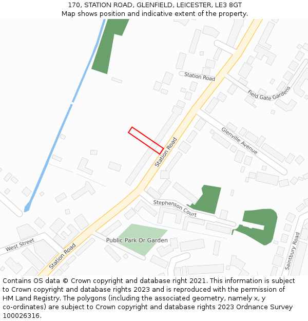 170, STATION ROAD, GLENFIELD, LEICESTER, LE3 8GT: Location map and indicative extent of plot