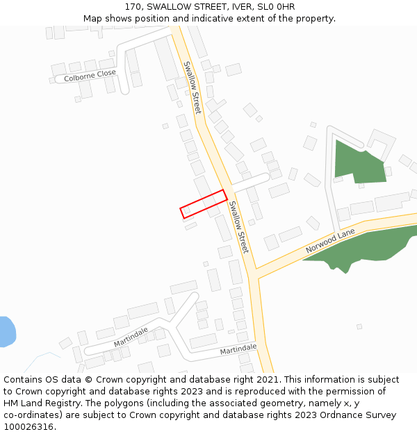 170, SWALLOW STREET, IVER, SL0 0HR: Location map and indicative extent of plot