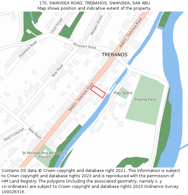 170, SWANSEA ROAD, TREBANOS, SWANSEA, SA8 4BU: Location map and indicative extent of plot
