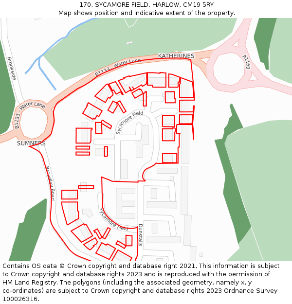 170, SYCAMORE FIELD, HARLOW, CM19 5RY: Location map and indicative extent of plot