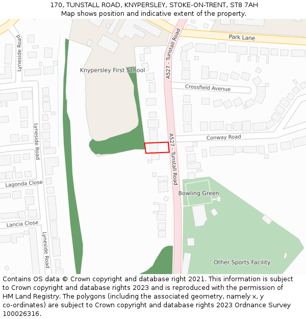 170, TUNSTALL ROAD, KNYPERSLEY, STOKE-ON-TRENT, ST8 7AH: Location map and indicative extent of plot