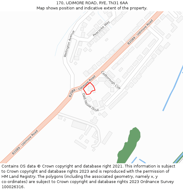 170, UDIMORE ROAD, RYE, TN31 6AA: Location map and indicative extent of plot