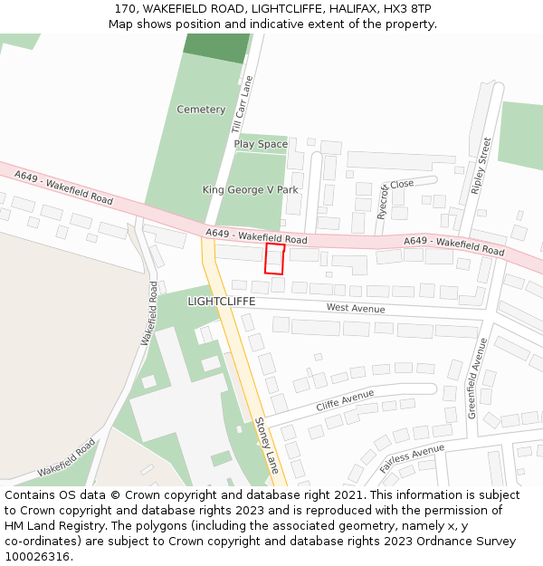 170, WAKEFIELD ROAD, LIGHTCLIFFE, HALIFAX, HX3 8TP: Location map and indicative extent of plot