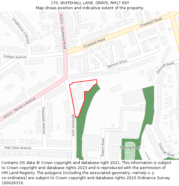 170, WHITEHALL LANE, GRAYS, RM17 6SY: Location map and indicative extent of plot