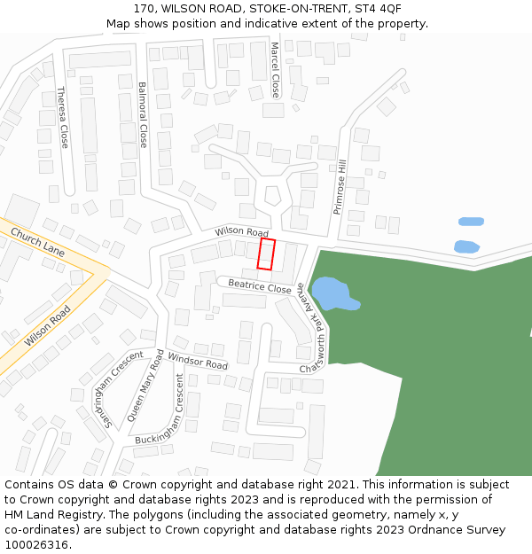 170, WILSON ROAD, STOKE-ON-TRENT, ST4 4QF: Location map and indicative extent of plot