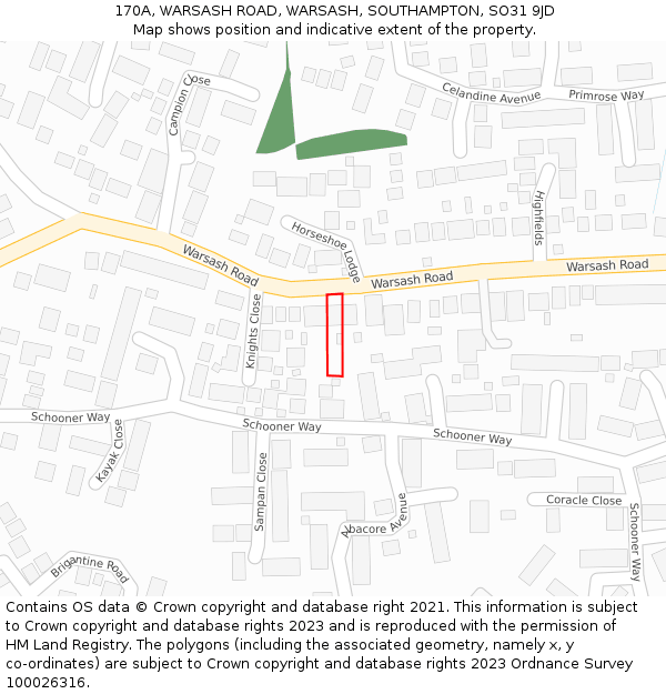 170A, WARSASH ROAD, WARSASH, SOUTHAMPTON, SO31 9JD: Location map and indicative extent of plot