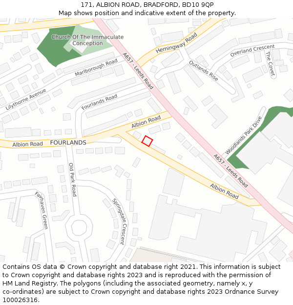 171, ALBION ROAD, BRADFORD, BD10 9QP: Location map and indicative extent of plot