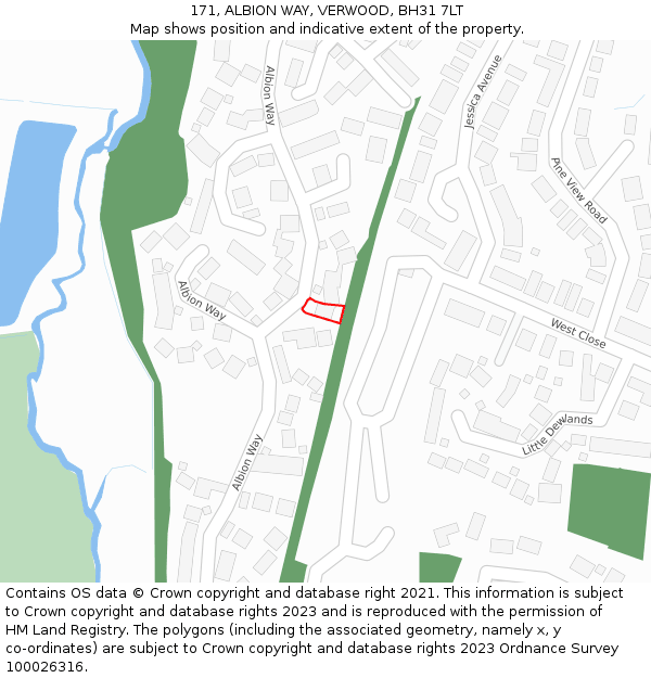 171, ALBION WAY, VERWOOD, BH31 7LT: Location map and indicative extent of plot