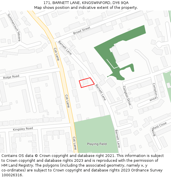 171, BARNETT LANE, KINGSWINFORD, DY6 9QA: Location map and indicative extent of plot