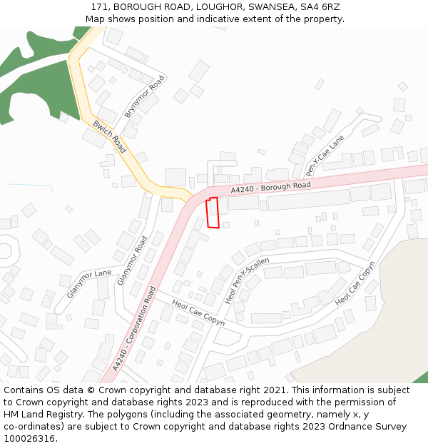 171, BOROUGH ROAD, LOUGHOR, SWANSEA, SA4 6RZ: Location map and indicative extent of plot