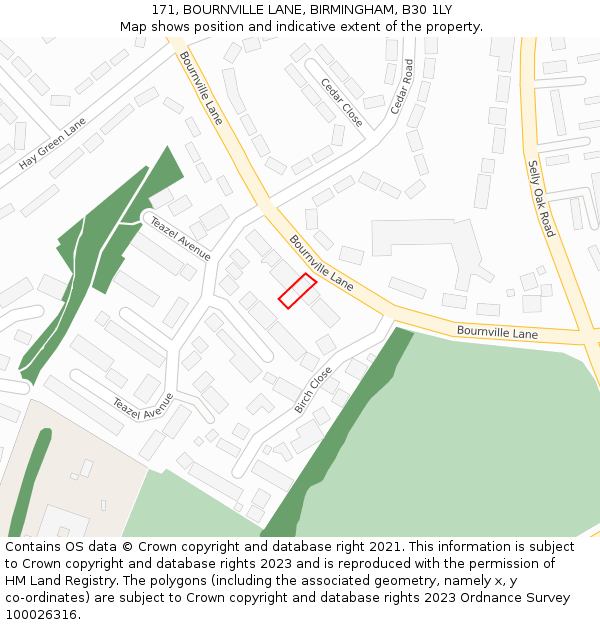 171, BOURNVILLE LANE, BIRMINGHAM, B30 1LY: Location map and indicative extent of plot