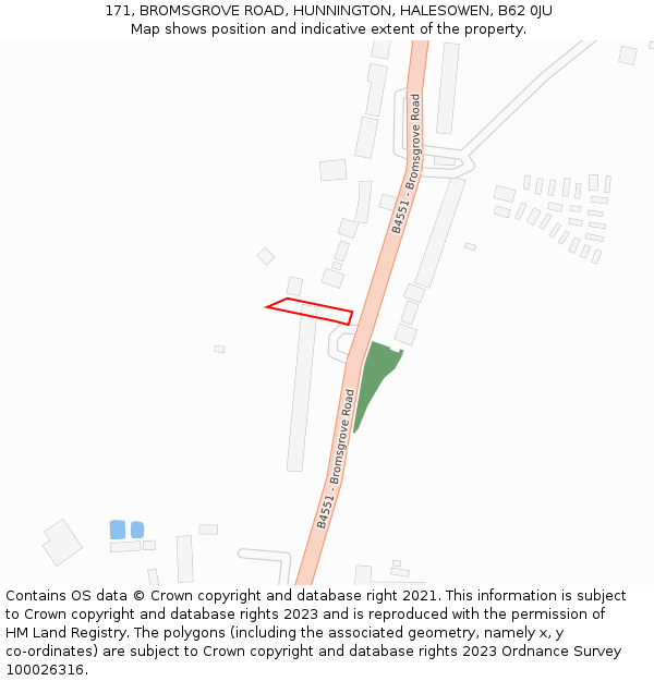 171, BROMSGROVE ROAD, HUNNINGTON, HALESOWEN, B62 0JU: Location map and indicative extent of plot