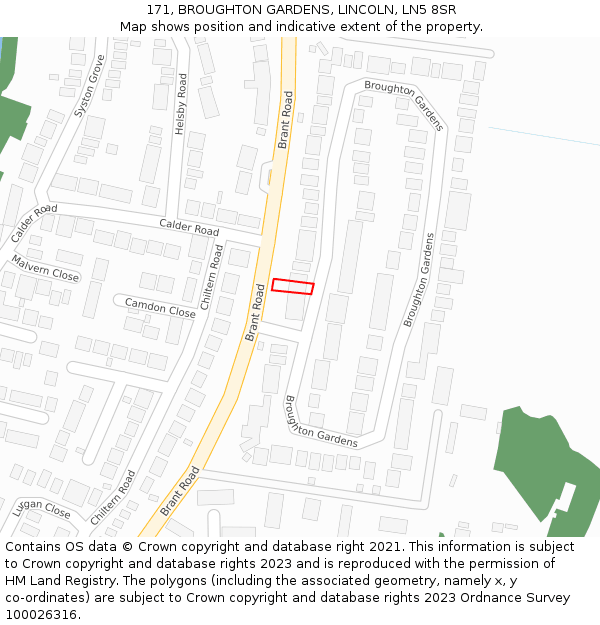 171, BROUGHTON GARDENS, LINCOLN, LN5 8SR: Location map and indicative extent of plot