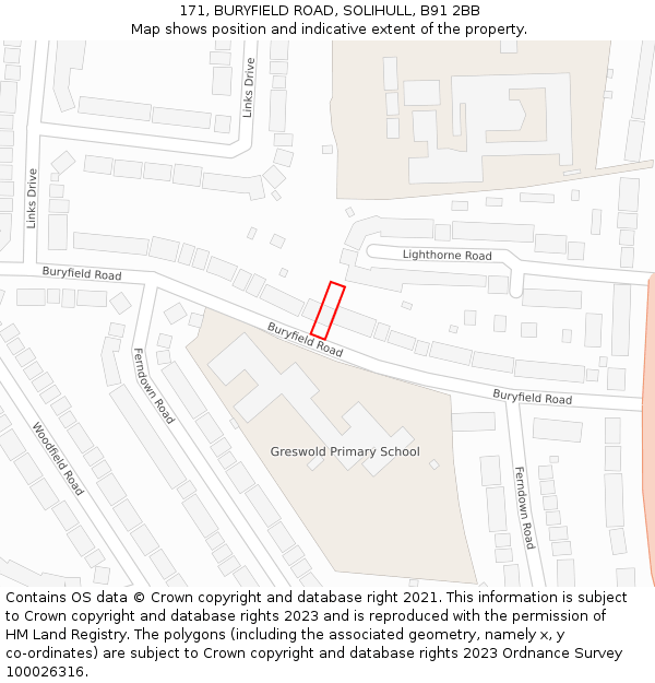 171, BURYFIELD ROAD, SOLIHULL, B91 2BB: Location map and indicative extent of plot