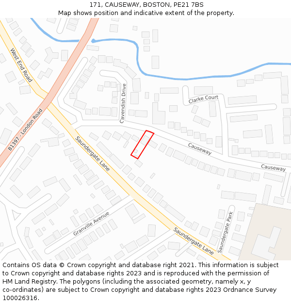 171, CAUSEWAY, BOSTON, PE21 7BS: Location map and indicative extent of plot