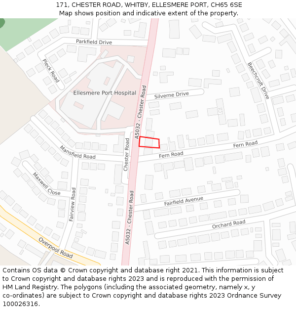 171, CHESTER ROAD, WHITBY, ELLESMERE PORT, CH65 6SE: Location map and indicative extent of plot