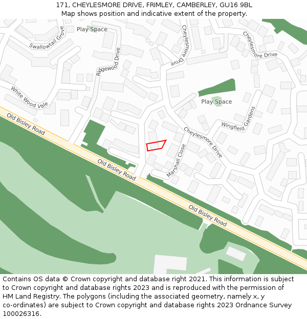 171, CHEYLESMORE DRIVE, FRIMLEY, CAMBERLEY, GU16 9BL: Location map and indicative extent of plot