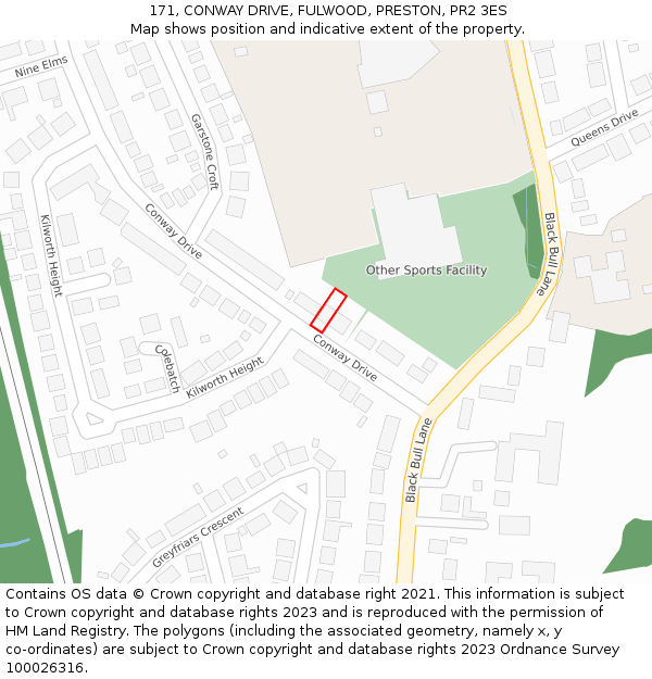 171, CONWAY DRIVE, FULWOOD, PRESTON, PR2 3ES: Location map and indicative extent of plot