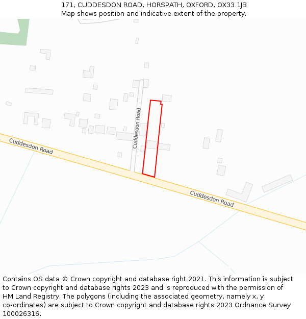 171, CUDDESDON ROAD, HORSPATH, OXFORD, OX33 1JB: Location map and indicative extent of plot