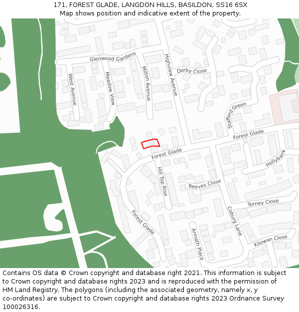 171, FOREST GLADE, LANGDON HILLS, BASILDON, SS16 6SX: Location map and indicative extent of plot