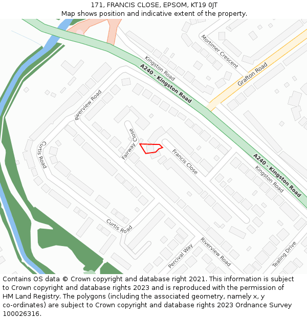 171, FRANCIS CLOSE, EPSOM, KT19 0JT: Location map and indicative extent of plot