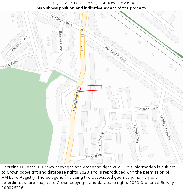 171, HEADSTONE LANE, HARROW, HA2 6LX: Location map and indicative extent of plot
