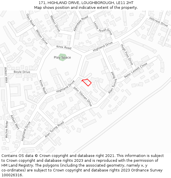 171, HIGHLAND DRIVE, LOUGHBOROUGH, LE11 2HT: Location map and indicative extent of plot