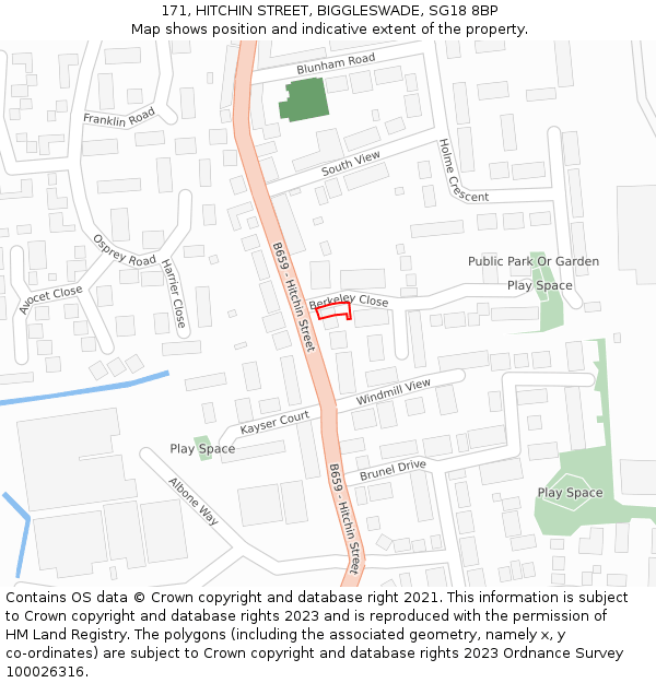 171, HITCHIN STREET, BIGGLESWADE, SG18 8BP: Location map and indicative extent of plot