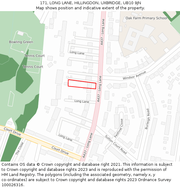 171, LONG LANE, HILLINGDON, UXBRIDGE, UB10 9JN: Location map and indicative extent of plot