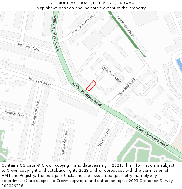 171, MORTLAKE ROAD, RICHMOND, TW9 4AW: Location map and indicative extent of plot