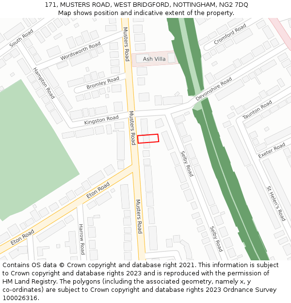 171, MUSTERS ROAD, WEST BRIDGFORD, NOTTINGHAM, NG2 7DQ: Location map and indicative extent of plot