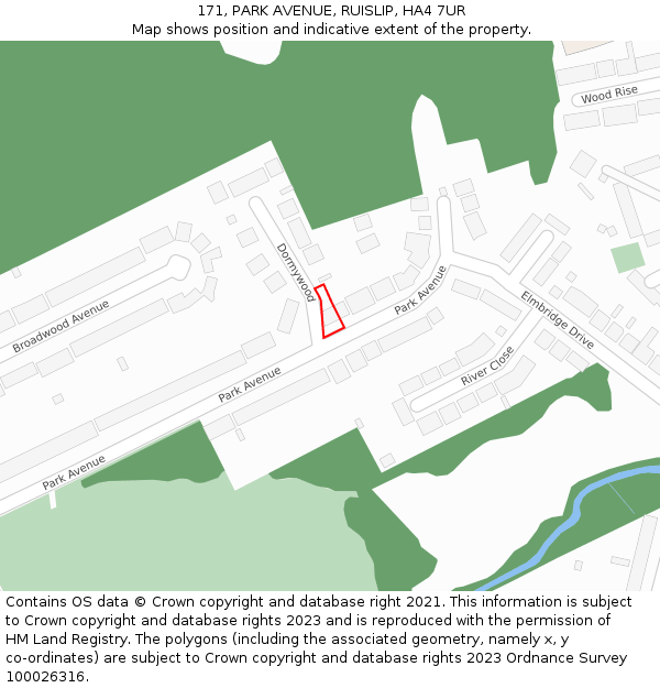 171, PARK AVENUE, RUISLIP, HA4 7UR: Location map and indicative extent of plot