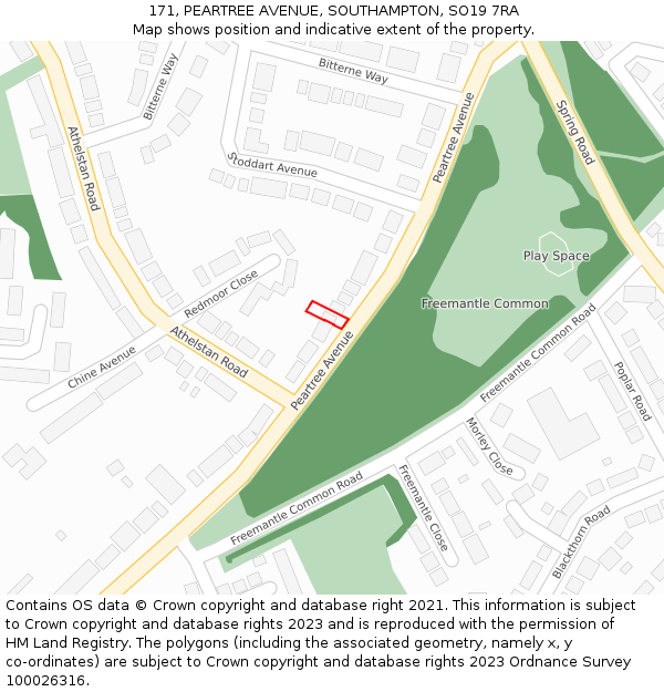 171, PEARTREE AVENUE, SOUTHAMPTON, SO19 7RA: Location map and indicative extent of plot