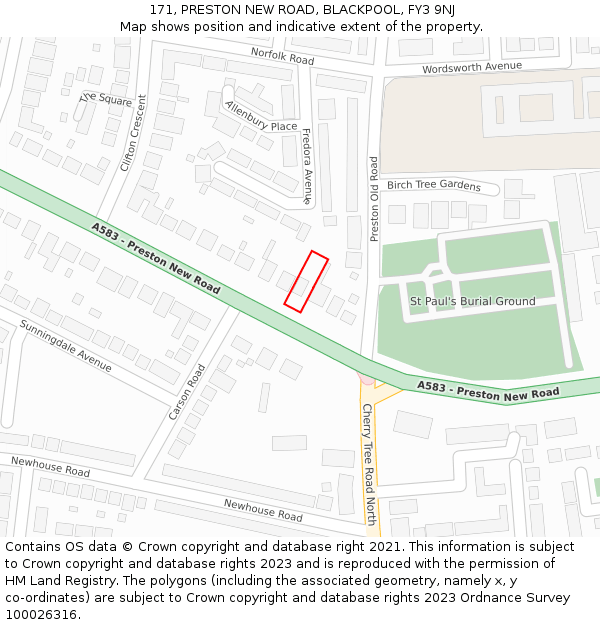 171, PRESTON NEW ROAD, BLACKPOOL, FY3 9NJ: Location map and indicative extent of plot