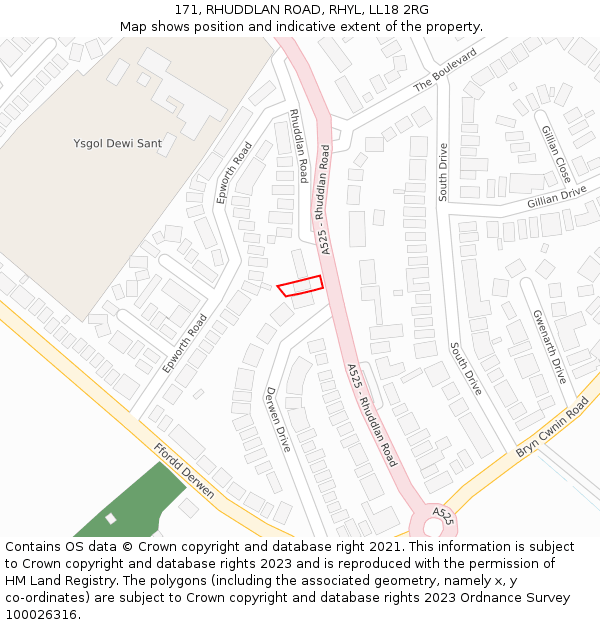 171, RHUDDLAN ROAD, RHYL, LL18 2RG: Location map and indicative extent of plot