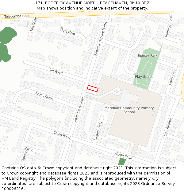 171, RODERICK AVENUE NORTH, PEACEHAVEN, BN10 8BZ: Location map and indicative extent of plot