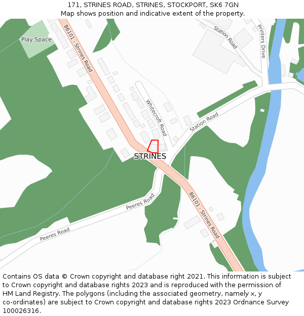 171, STRINES ROAD, STRINES, STOCKPORT, SK6 7GN: Location map and indicative extent of plot