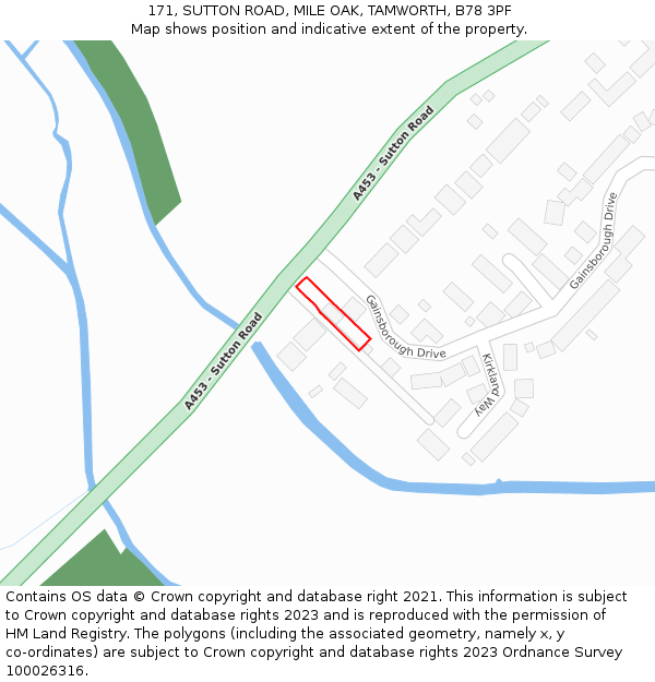 171, SUTTON ROAD, MILE OAK, TAMWORTH, B78 3PF: Location map and indicative extent of plot