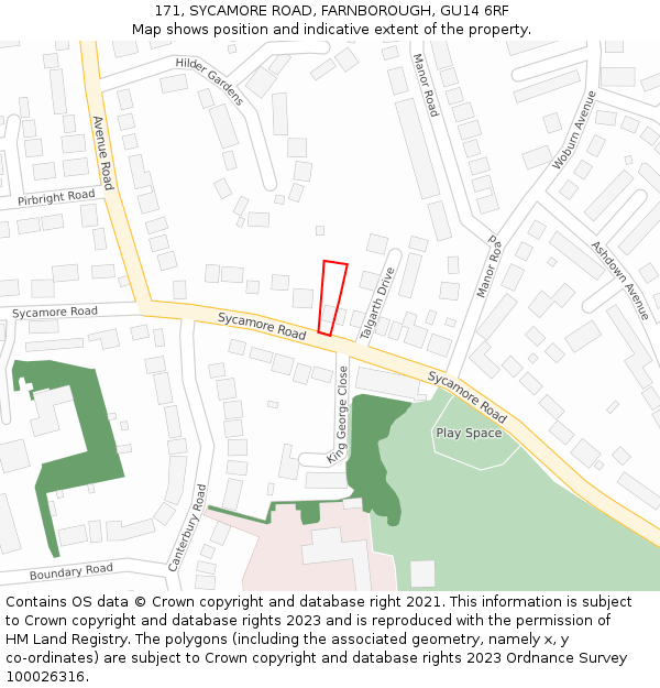171, SYCAMORE ROAD, FARNBOROUGH, GU14 6RF: Location map and indicative extent of plot