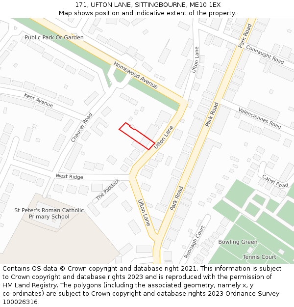 171, UFTON LANE, SITTINGBOURNE, ME10 1EX: Location map and indicative extent of plot