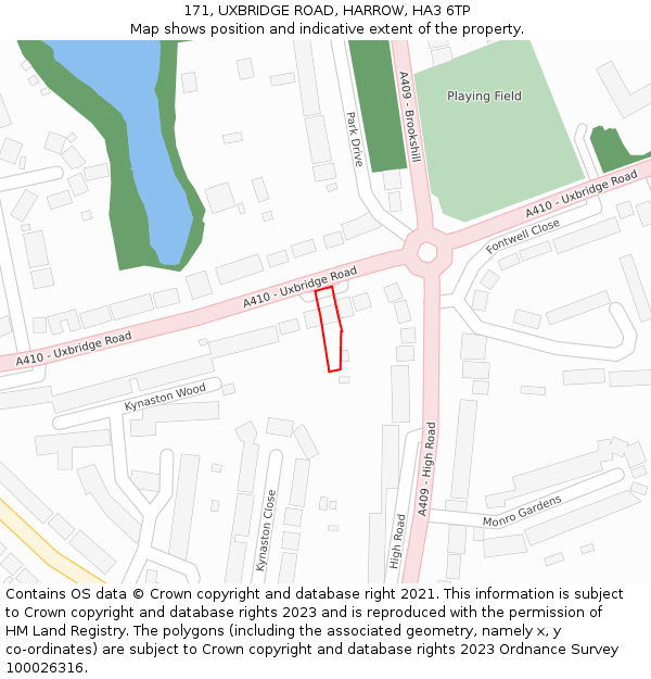 171, UXBRIDGE ROAD, HARROW, HA3 6TP: Location map and indicative extent of plot