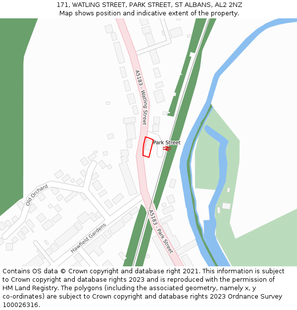 171, WATLING STREET, PARK STREET, ST ALBANS, AL2 2NZ: Location map and indicative extent of plot